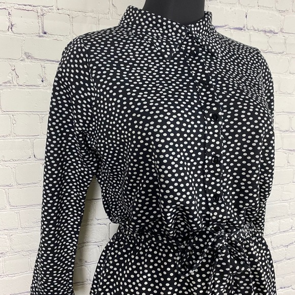 VINTAGE long sleeves polkadots black dress - Picture 5 of 10